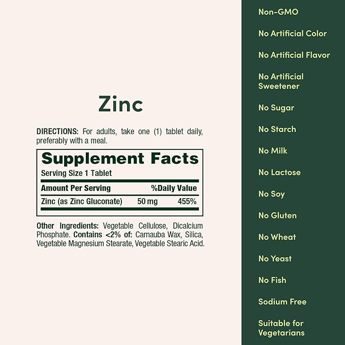Nature’s Choice Zinc 25mg, Immune System & Antioxidant Support Supplement - Promotes Healthy Skin,  100 Vegetarian Tablets