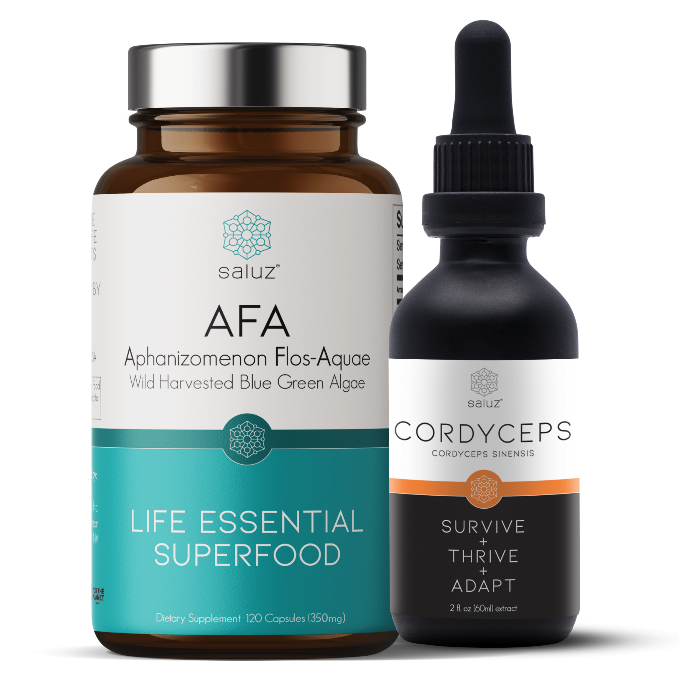 Saluz AFA - Cordyceps Bundle – Energy - Performance - Longevity - Immune Support – Wild Harvested Blue Green Algae Superfood & Cordyceps Sinensis Extract – Boosts Focus Stamina Recovery & Vitality – Life Essential Superfood – 60 Servings