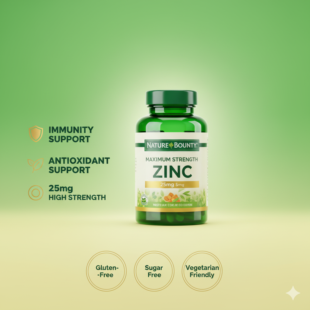 Nature’s Choice Zinc 25mg, Immune System & Antioxidant Support Supplement - Promotes Healthy Skin,  100 Vegetarian Tablets