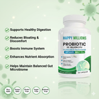 HappyMillions Probiotic 60 Billion CFU | High-Potency Digestive & Immune Support Supplement | Non-GMO, Gluten-Free, Sugar-Free Capsules