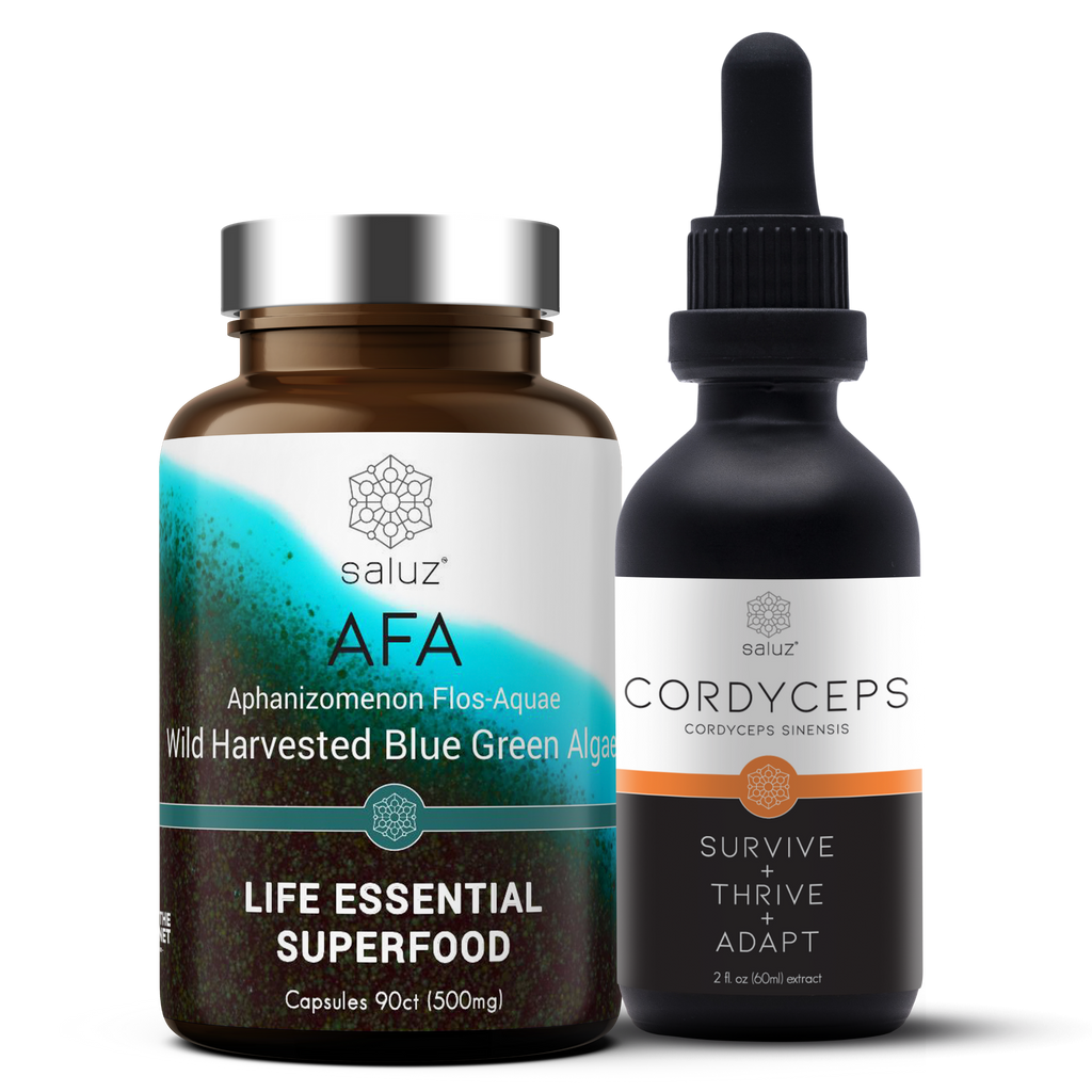 Saluz AFA - Cordyceps Bundle – Energy - Performance - Longevity - Immune Support – Wild Harvested Blue Green Algae Superfood & Cordyceps Sinensis Extract – Boosts Focus Stamina Recovery & Vitality – Life Essential Superfood – 60 Servings