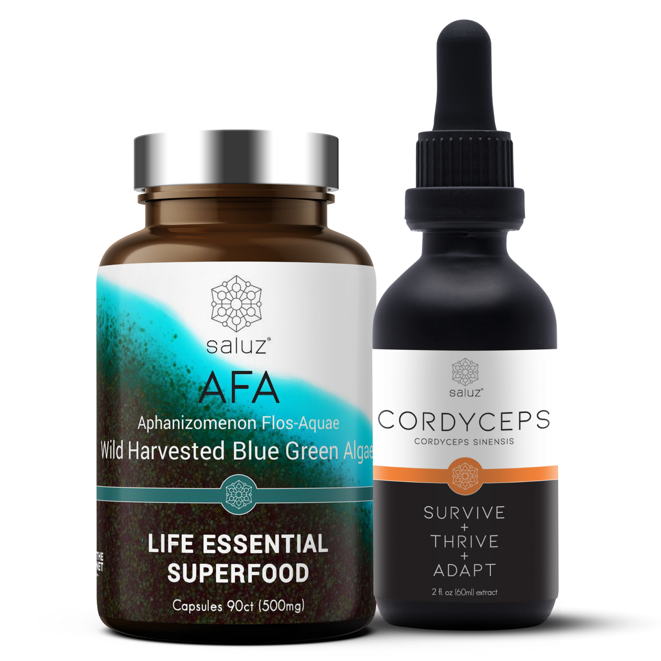 Saluz AFA - Cordyceps Bundle – Energy - Performance - Longevity - Immune Support – Wild Harvested Blue Green Algae Superfood & Cordyceps Sinensis Extract – Boosts Focus Stamina Recovery & Vitality – Life Essential Superfood – 60 Servings